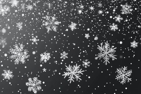 Vector illustration of falling snowflakes on transparent background for holiday decorationsの写真素材
