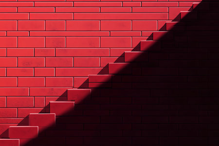 Vector illustration of a red brick wall background in a flat lay photography styleの写真素材