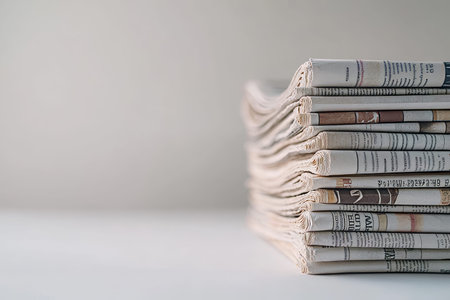 Colorful stack of newspapers on white background showcasing media s role in communication today
