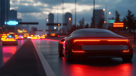 Autonomous vehicles utilizing advanced vision systems for enhanced road safety and visual effectsの写真素材
