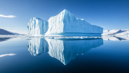 Majestic iceberg in greenland s arctic waters under clear blue sky with stunning reflectionの写真素材