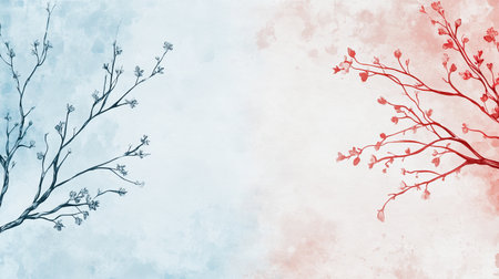 Dreamy minimalist abstract wallpaper with colorful branches and flowers for artistic backgroundsの写真素材