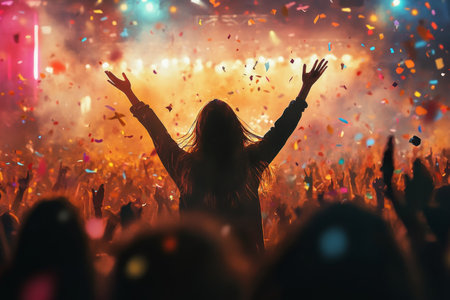 Vibrant concert scene enthusiastic crowd and dynamic lighting capture the festival energyの写真素材