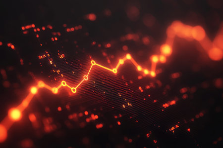Vibrant red stock market graph with orange accents illustrating financial growth on black background
