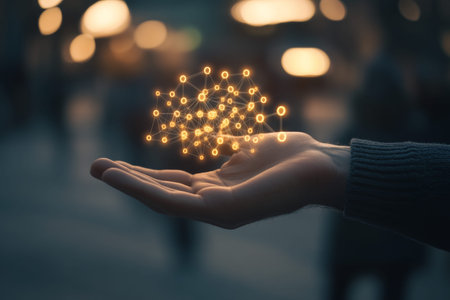 Businessman holding network of people icons symbolizing human connection and social media concepts