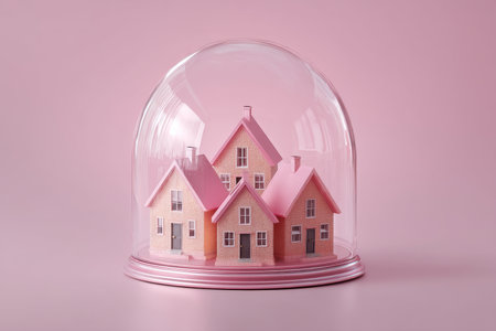 Innovative glass dome homes a caricature concept for enhanced security and real estate solutionsの写真素材