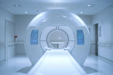Hyper realistic perspective of an mri machine in a hospital with blurred background detailの写真素材