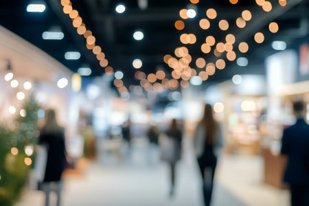 Business fair background with depth blur and bokeh lights for event promotion and design useの写真素材