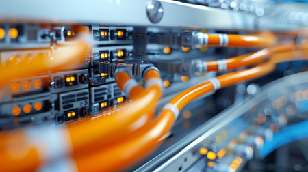 Modern data center showcasing advanced equipment and high tech electrical systems in factory setting