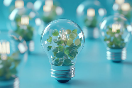 3d light bulb with green plant on blue background eco friendly energy concept for protection