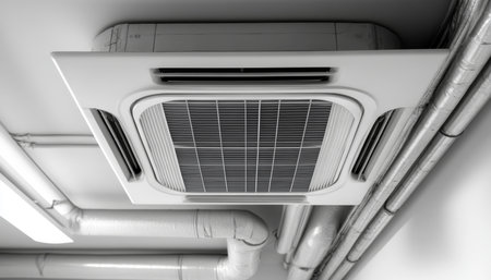 Indoor climate control high quality image of air conditioning units and industrial ductworkの写真素材