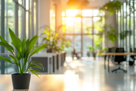 Modern office interior with panoramic windows and ample copy space for design presentationsの写真素材