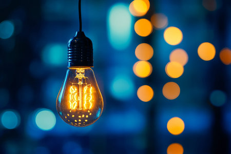 Illuminating ideas a glowing light bulb against a blue bokeh background symbolizing innovation