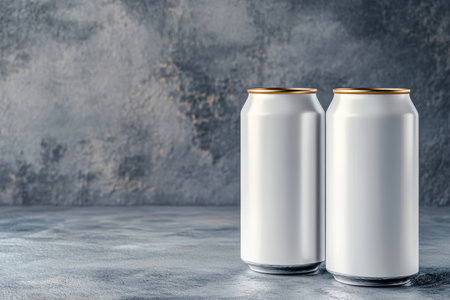 Blank white beer can mockup on grey background for custom design and text placementの写真素材
