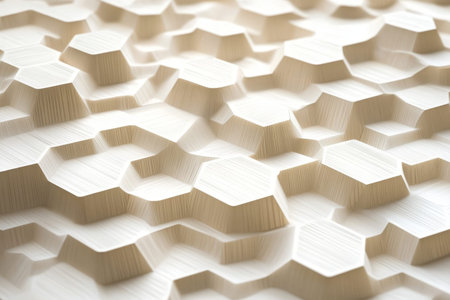 Seamless geometric line art pattern featuring hexagons and stripes in beige on white background