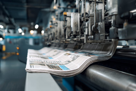 Innovative newspaper printing facility with diverse print media and modern equipment showcased
