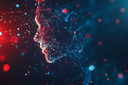 Abstract digital network depicting global connectivity with business figures on dark backgroundの写真素材