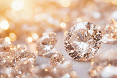 Sparkling Diamonds on Golden Background Concept for Luxury, Glamour, Jewelry, and Design.の写真素材