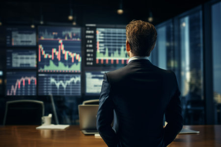 Businessman observing financial charts on screen a concept for office presentations and meetings
