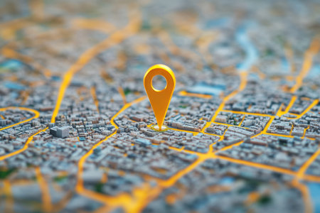 Abstract city map featuring yellow location pin on street
