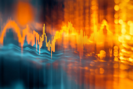 Abstract stock market chart with candlestick graphs in orange and blue for investment insights