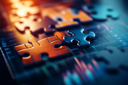 Puzzle pieces fitting on graph illustrating strategic financial decisions for business successの写真素材