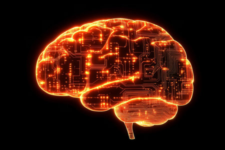 3d render of a human brain with glowing circuitry concept of artificial intelligence technology