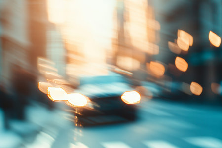 Abstract urban background blurred city street with motion effects in morning sunlight and colors