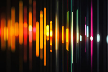 Colorful glowing vertical lines on black background futuristic technology and digital equalizer