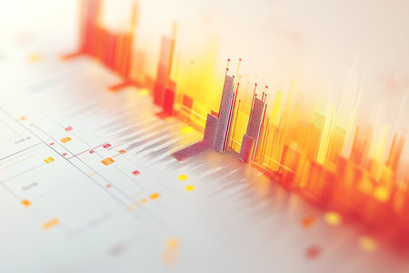 Professional financial graph with upward trends and colorful charts on a4 page with white borderの写真素材