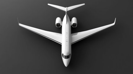 Top view of a stylish white airplane rendered on a dark gray background for a modern aesthetic
