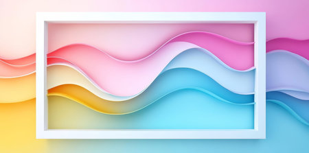 Vibrant abstract background featuring colorful waves and a white frame for creative designs