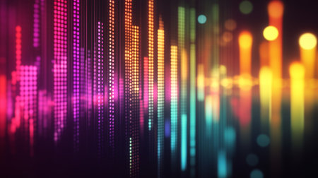 Colorful abstract background with vertical bars and sound equalizer in a vibrant nightclub settingの写真素材