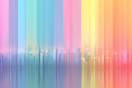 Vibrant vertical stripes with abstract cityscape a modern gradient texture for banners and posters