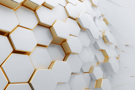 Modern abstract 3d render of white honeycomb wall with polygonal pattern for technology backgroundの写真素材