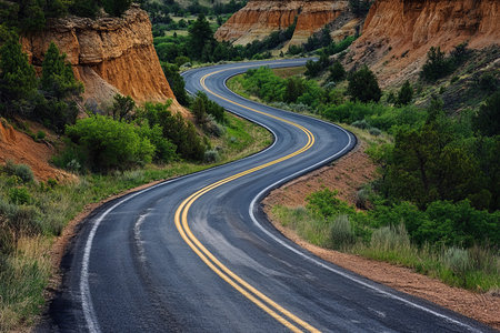 Winding road through rugged terrain symbolizing life's challenges and opportunities ahead