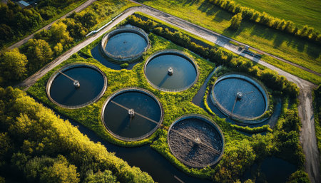 Aerial view of eco friendly energy generation harnessing sustainable power from aboveの写真素材