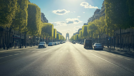 Stunning daytime view of the champs lys es in paris, france, under bright sunshineの写真素材