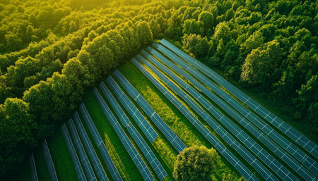 Aerial view of eco friendly energy generation innovative solutions for a sustainable futureの写真素材