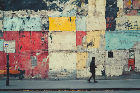 Urban contemporary art abstract creative murals transforming city walls into vibrant expressionsの写真素材