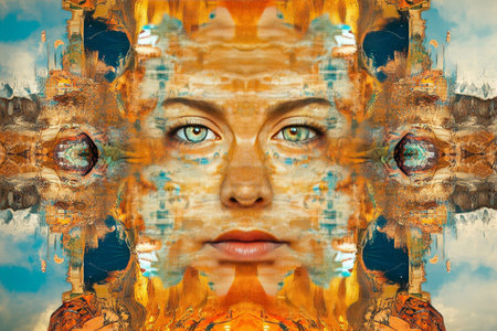 Visual representation of thought interference in a parallel realm of merging mental energies