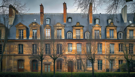 Charming architecture of the historic houses at place des vosges in paris, france