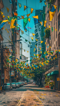 Vibrant brazilian independence day street celebration with colorful flags and decorations