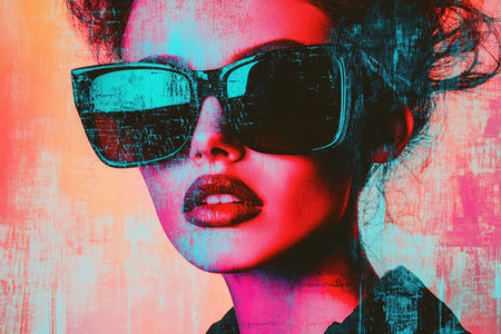 Retro futuristic fashion poster 80s and 90s aesthetic with grunge mixed media collage design