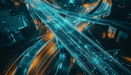 Futuristic bridge highway symbolizing global business connections and international networking