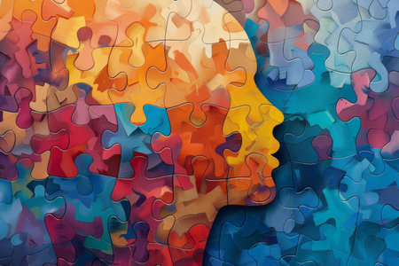 Silhouette of head with interlocked puzzle pieces symbolizing adhd and mental health struggles