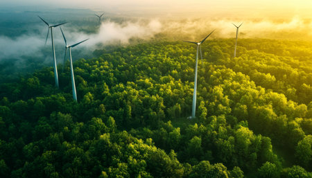 Aerial view of eco friendly energy generation harnessing nature for sustainable power solutions