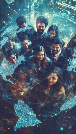 Multinational collaboration visualizing global communication networks for effective advertisingの写真素材