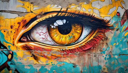 Artistic eye in graffiti captivating close up of urban street art and creative expressionの写真素材