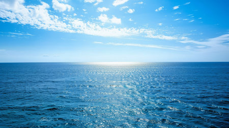 Tranquil mediterranean seascape with clear blue ocean waters and sky, serene and peacefulの写真素材